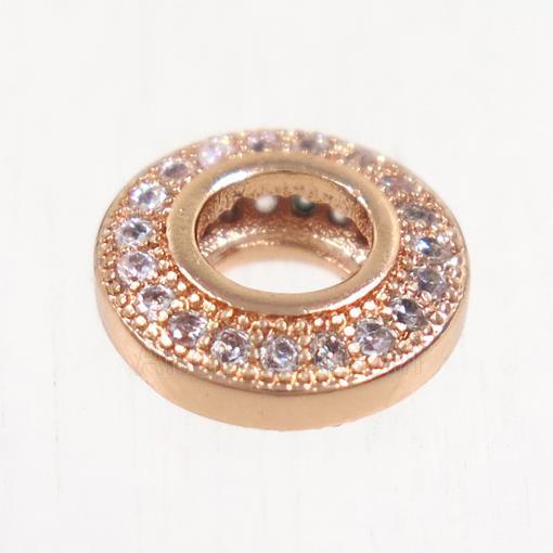 European style copper rondelle beads paved zircon, rose gold