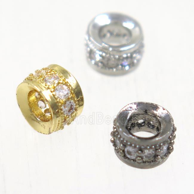 European style copper bead paved zircon, rondelle, mix color