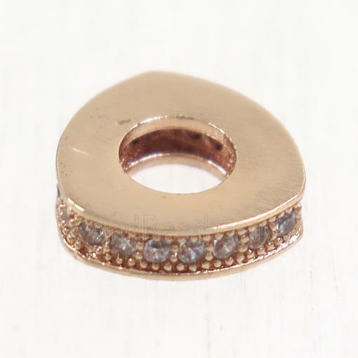 European style copper triangle beads paved zircon, rose gold