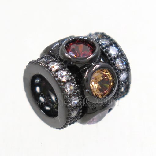 European style copper tube beads paved zircon, black plated