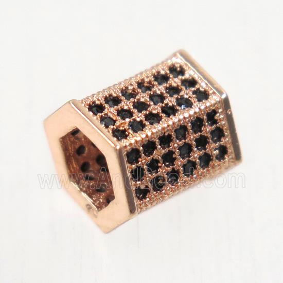 European style copper tube beads paved zircon, rose gold
