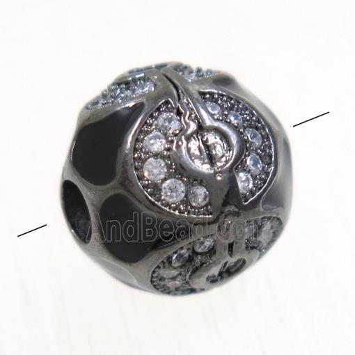 round copper beads paved zircon, black plated
