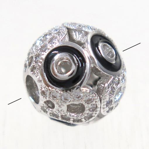 round copper beads paved zircon, platinum plated