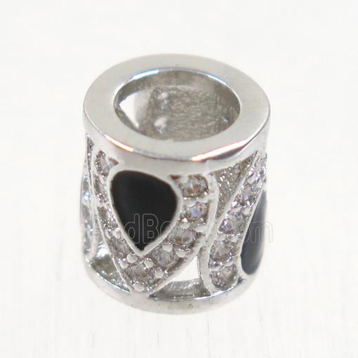 European style copper tube beads paved zircon, platunum plated
