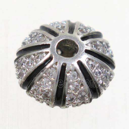 copper beads paved zircon, rondelle, platinum plated