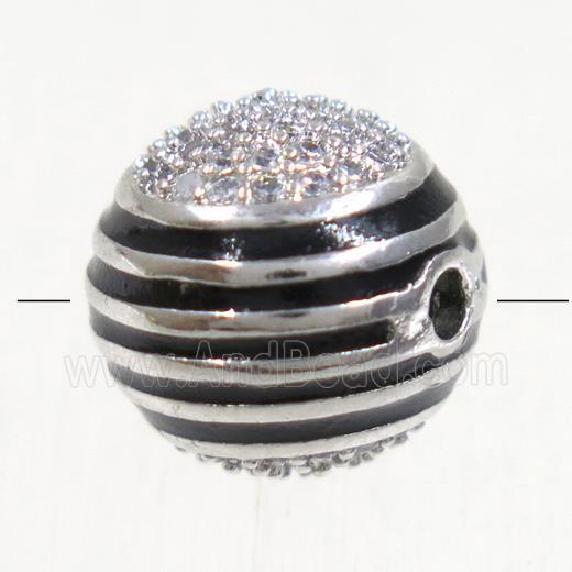 copper beads paved zircon, round, platinum plated