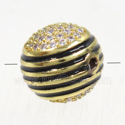 copper beads paved zircon, round, gold plated