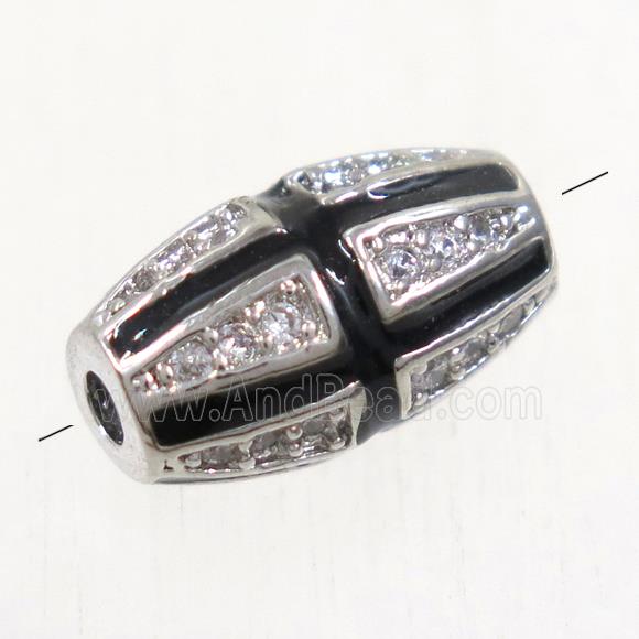 copper oval beads paved zircon, platinum plated