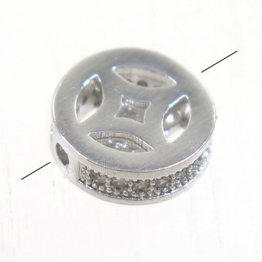 copper bead paved zircon, rondelle, platinum plated