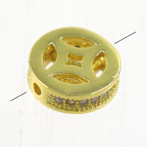 copper bead paved zircon, rondelle, gold plated
