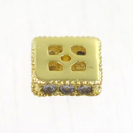 copper square beads paved zircon, gold plated
