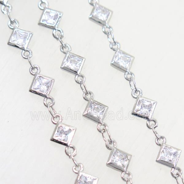 copper chain paved zircon, platinum plated