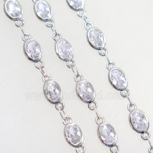 copper chain paved zircon, oval, platinum plated