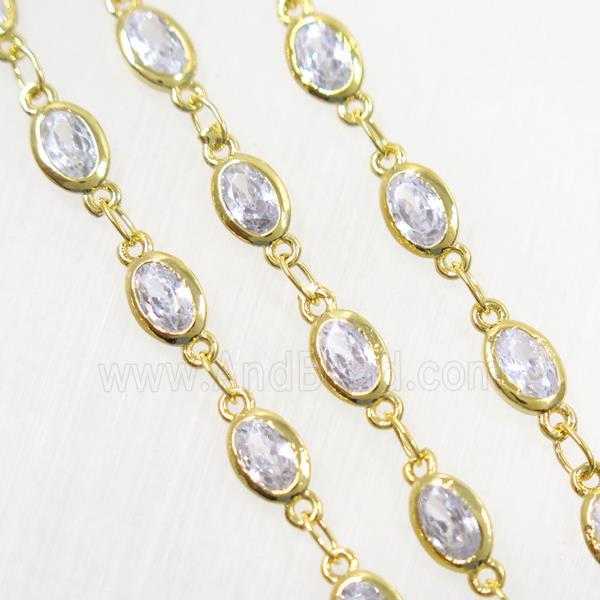 copper chain paved zircon, oval, gold plated