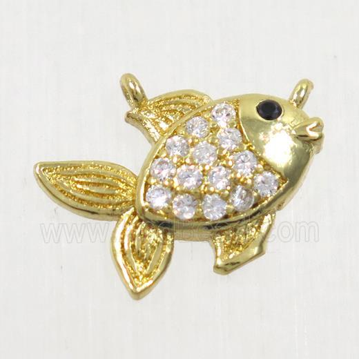 copper fish pendant paved zircon, gold plated