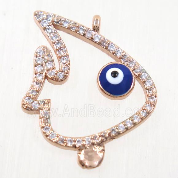 copper fish pendant paved zircon, rose gold