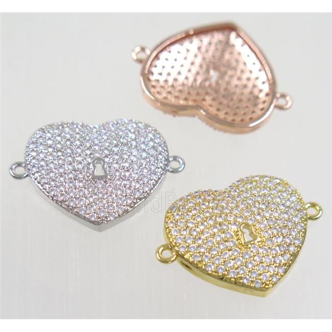 copper heart connector paved zircon, mix color