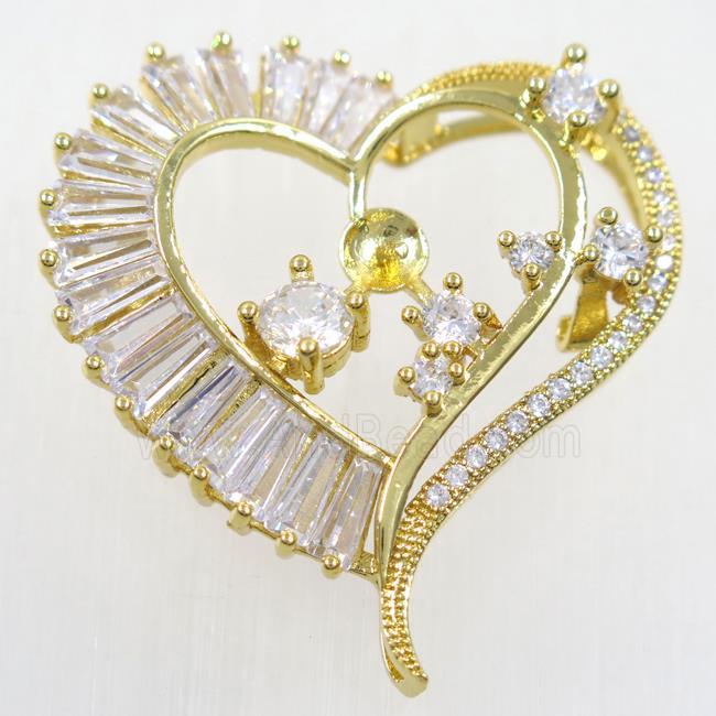 copper heart pendant paved zircon, gold plated