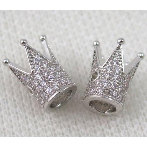 copper crown beads paved zircon, platinum plated