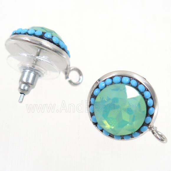 copper earring studs paved zircon, crystal glass, platinum plated