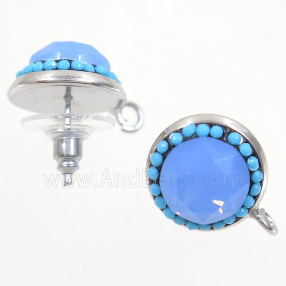 copper earring studs paved zircon, crystal glass, platinum plated