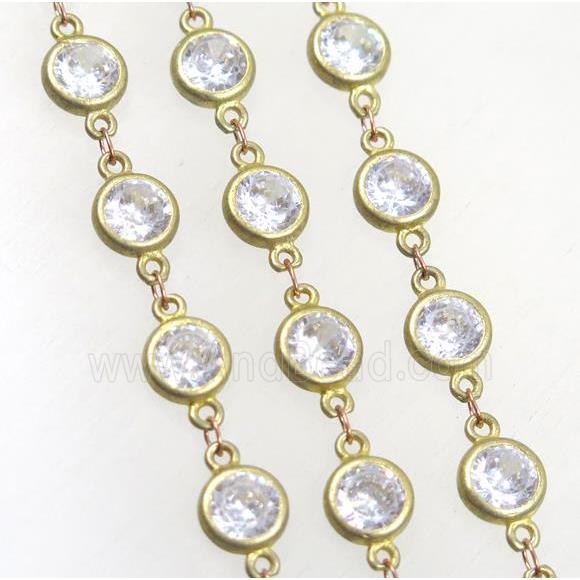 copper chain paved zircon, brass, gold plated