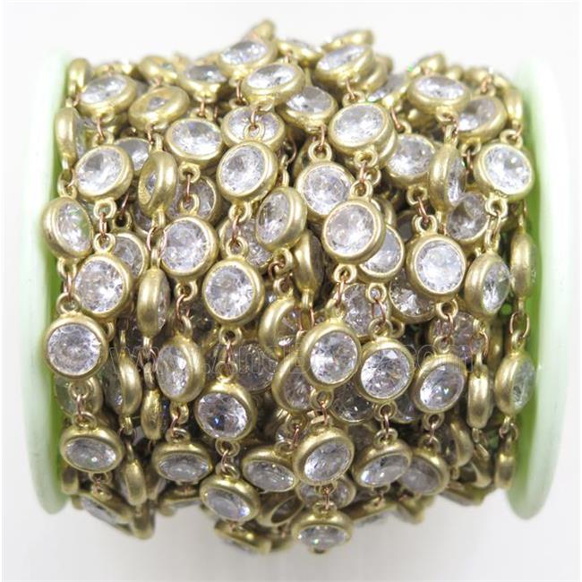 copper chain paved zircon, brass, gold plated