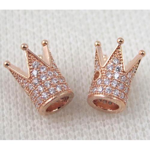copper crown beads paved zircon, rose gold