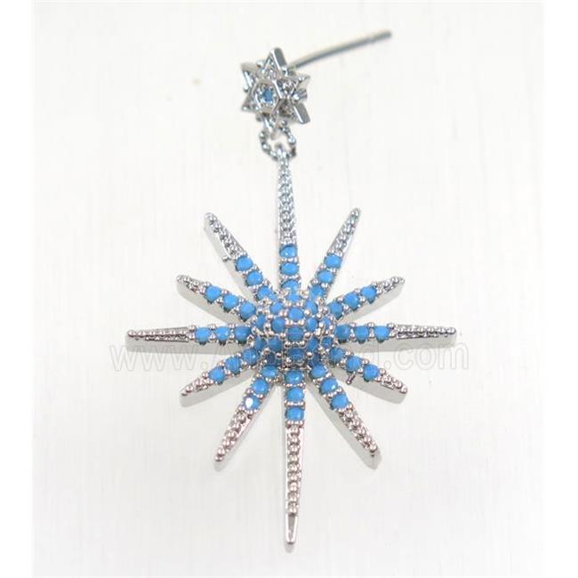 copper northstar earring studs paved zircon, platinum plated