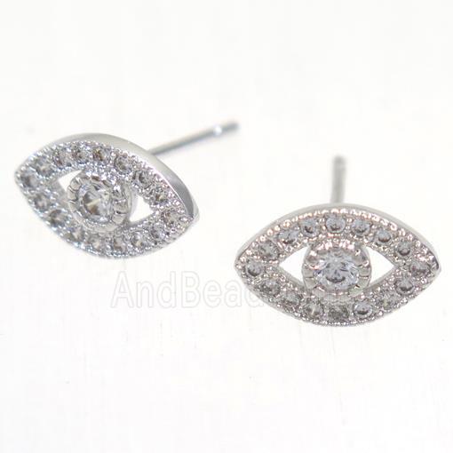 copper evil eye earring studs paved zircon, platinum plated