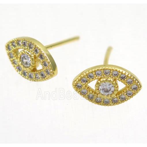 copper evil eye earring studs paved zircon, gold plated