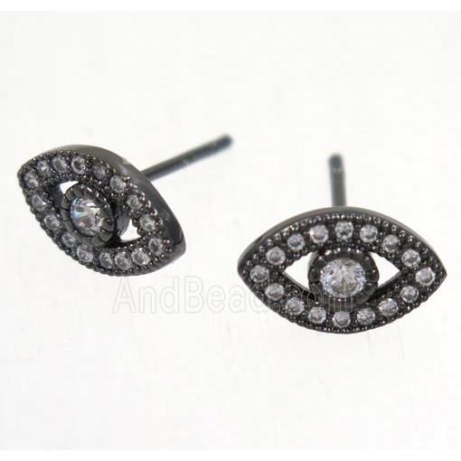 copper evil eye earring studs paved zircon, black plated
