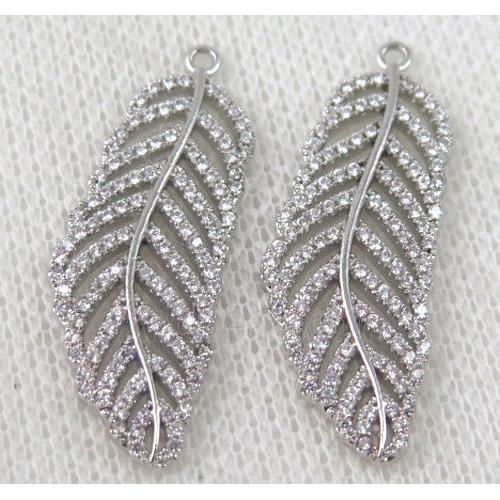 copper pendant paved zircon, leaf