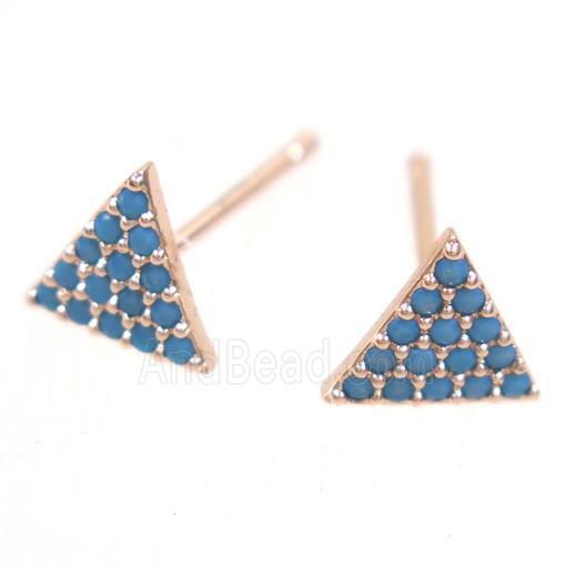 copper triangle earring studs paved zircon, rose gold