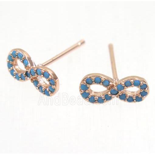 copper infinity earring studs paved zircon, rose gold