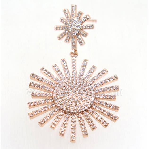 copper starburst earring paved zircon, rose gold