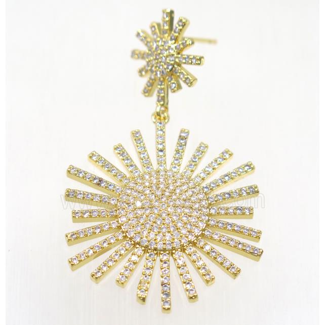 copper starburst earring paved zircon, gold plated