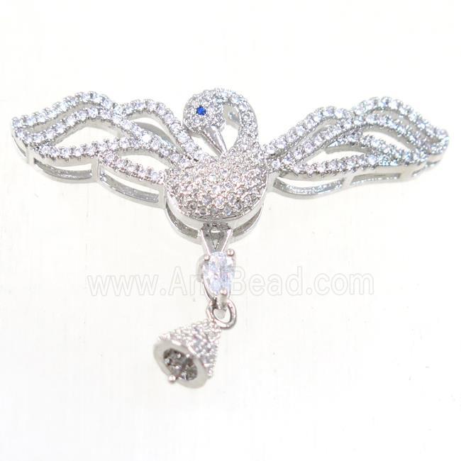 copper birds pendants bail paved zircon, platinum plated