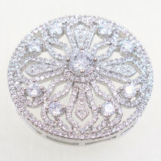 copper circle connector paved zircon, platinum plated