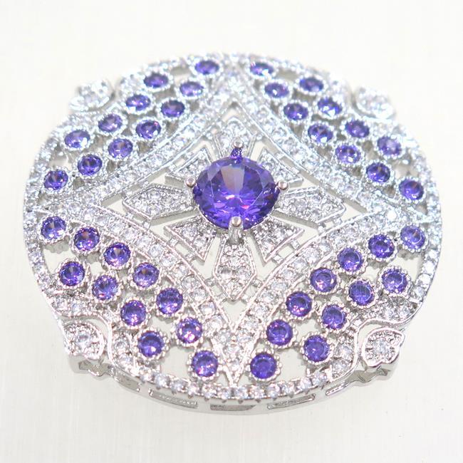 copper circle connector paved purple zircon, platinum plated