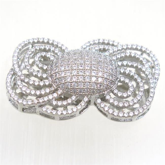 copper knot connector paved zircon, platinum plated