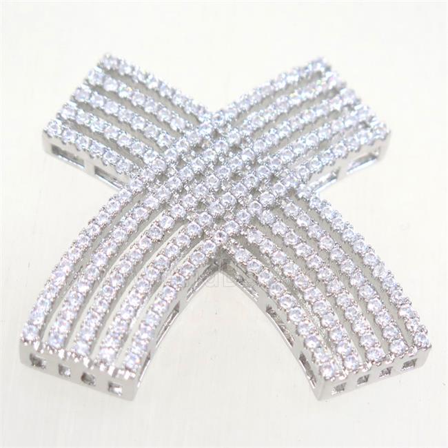 copper cancer ribbons beads paved zircon, platinum plated