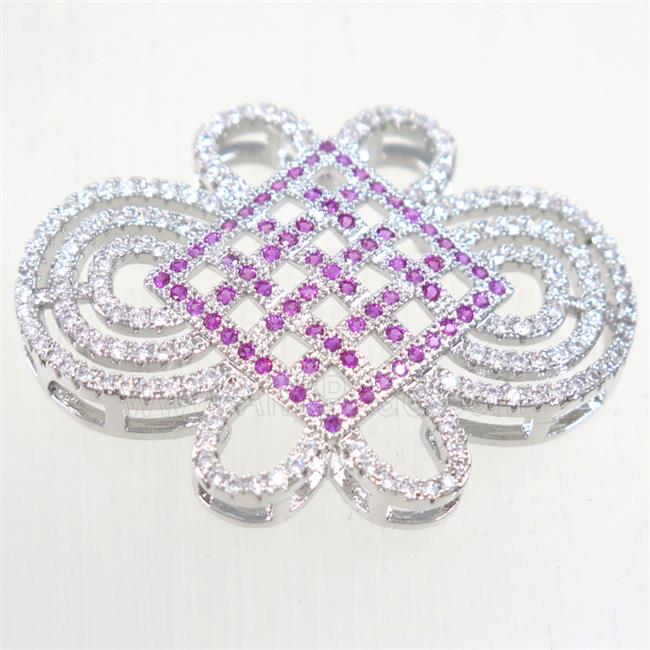 copper knot connector paved zircon, platinum plated