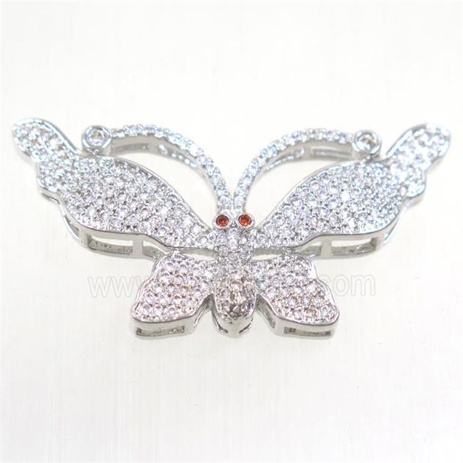 copper butterfly connector paved zircon, platinum plated