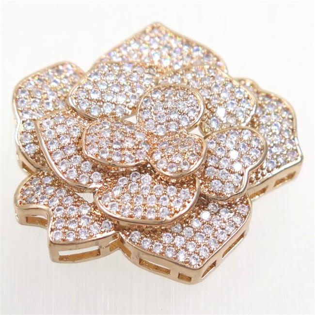 copper RoseFlower connector paved zircon, rose gold