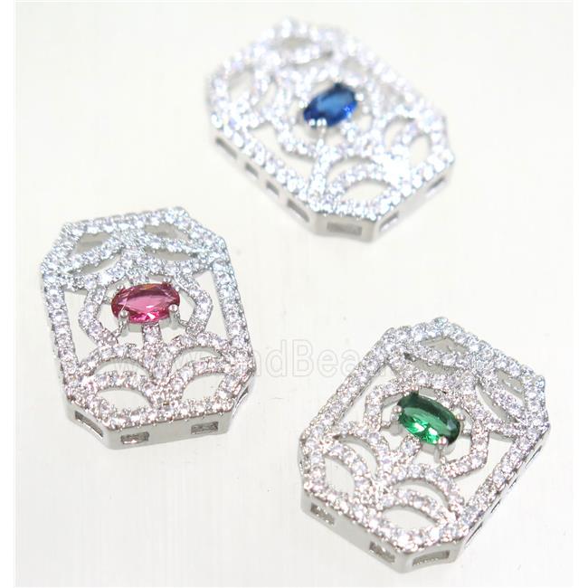copper rectangle connector paved zircon, mix color