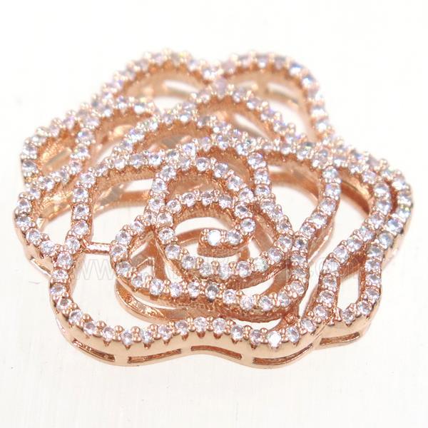 copper flower connector paved zircon, rose gold