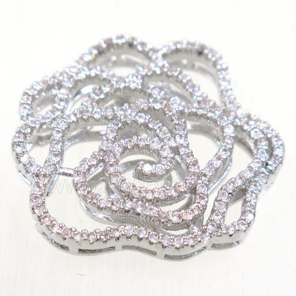 copper flower connector paved zircon, platinum plated
