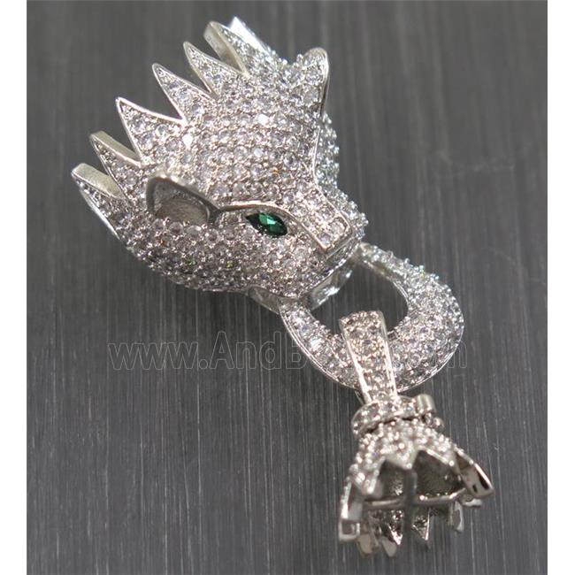 copper leopardHead tassil bail paved zircon, platinum plated