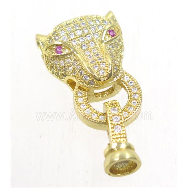 copper leopardHead tassil bail paved zircon, gold plated